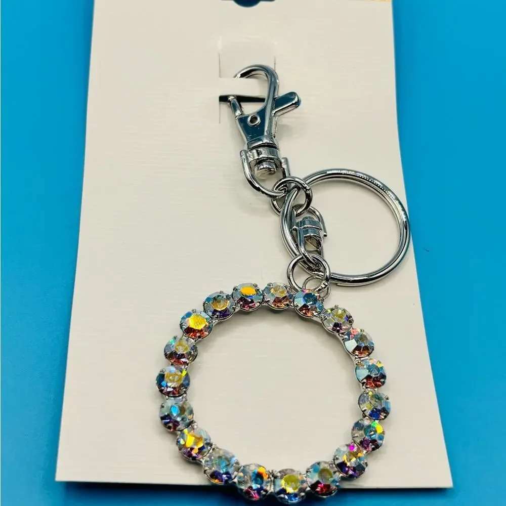Crystal Rhinestone Bag Charm‎ Keychain with Silver Accents